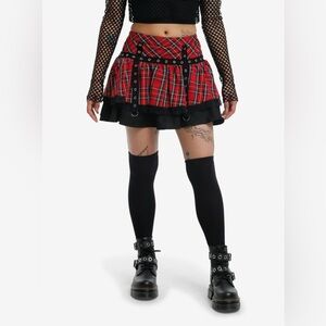 Hot Topic Social Collision Plaid Red Black mini Skirt XS gothic grunge